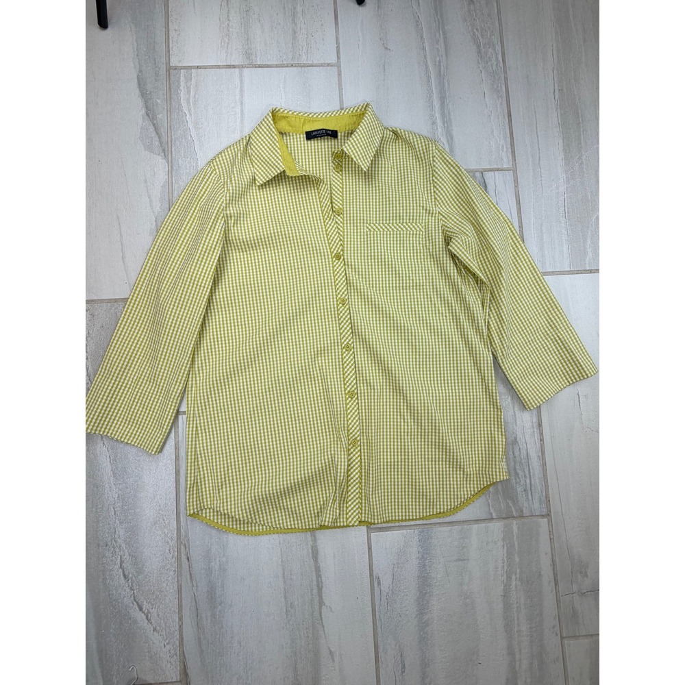 Lafayette 148 New York Lime Gingham 3 4 Sleeve Button Front Shirt